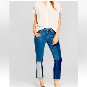 Universal Thread Plus Size 14 Patchwork Jeans Fringe Hem Cropped Bootcut